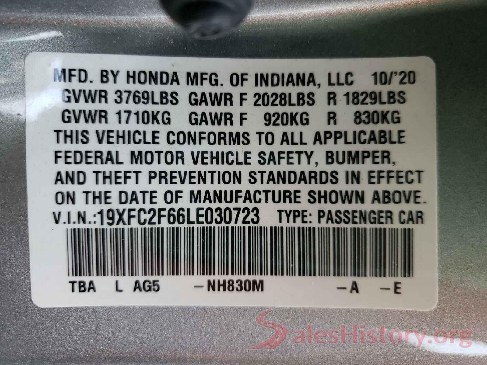 19XFC2F66LE030723 2020 HONDA CIVIC