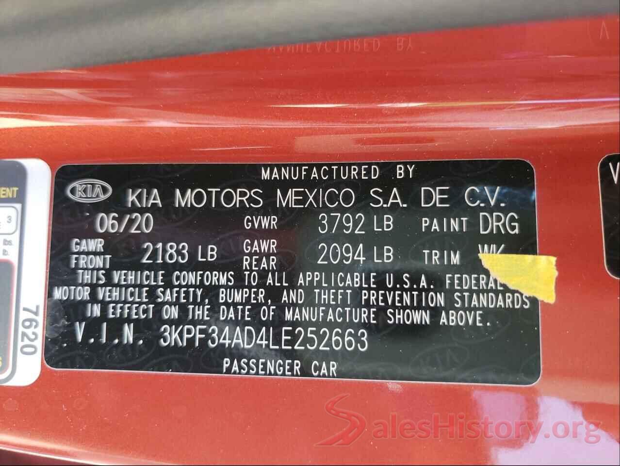 3KPF34AD4LE252663 2020 KIA FORTE