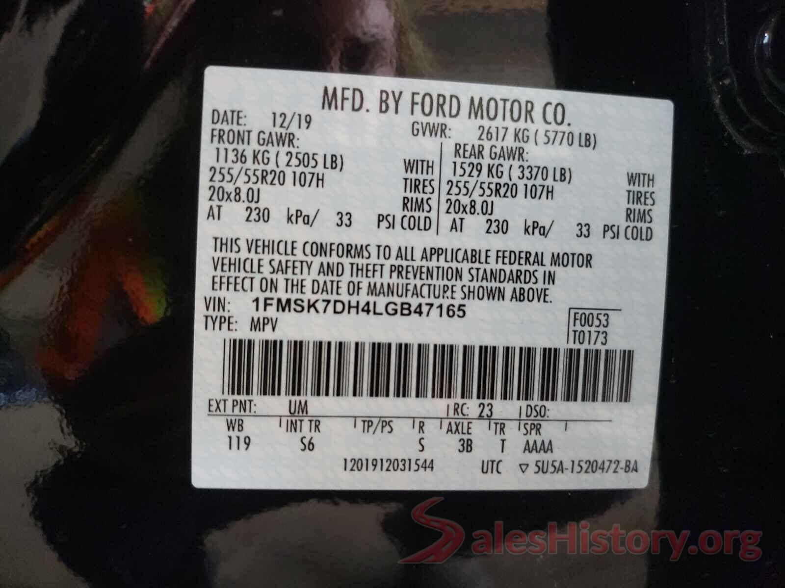 1FMSK7DH4LGB47165 2020 FORD EXPLORER