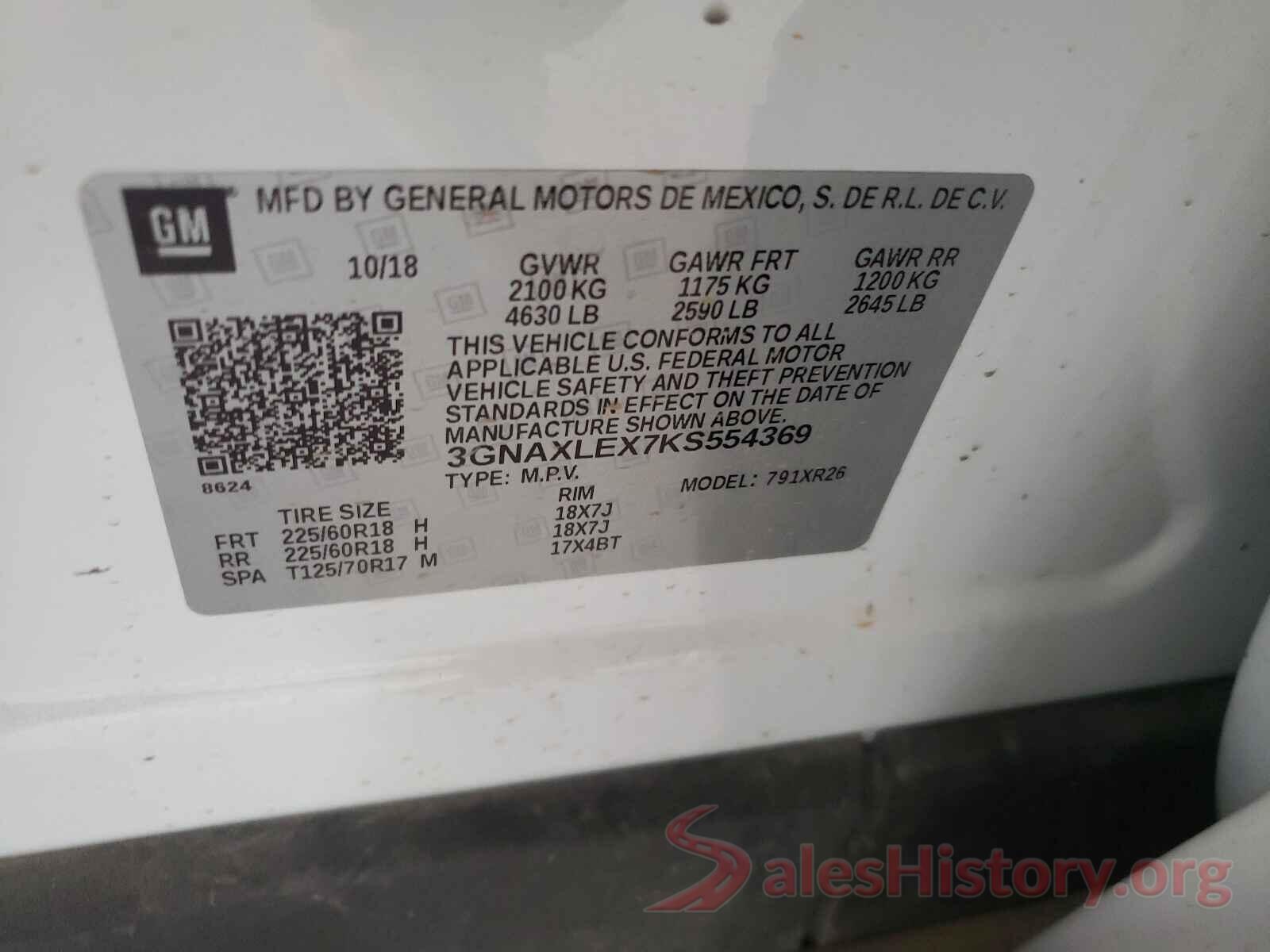 3GNAXLEX7KS554369 2019 CHEVROLET EQUINOX