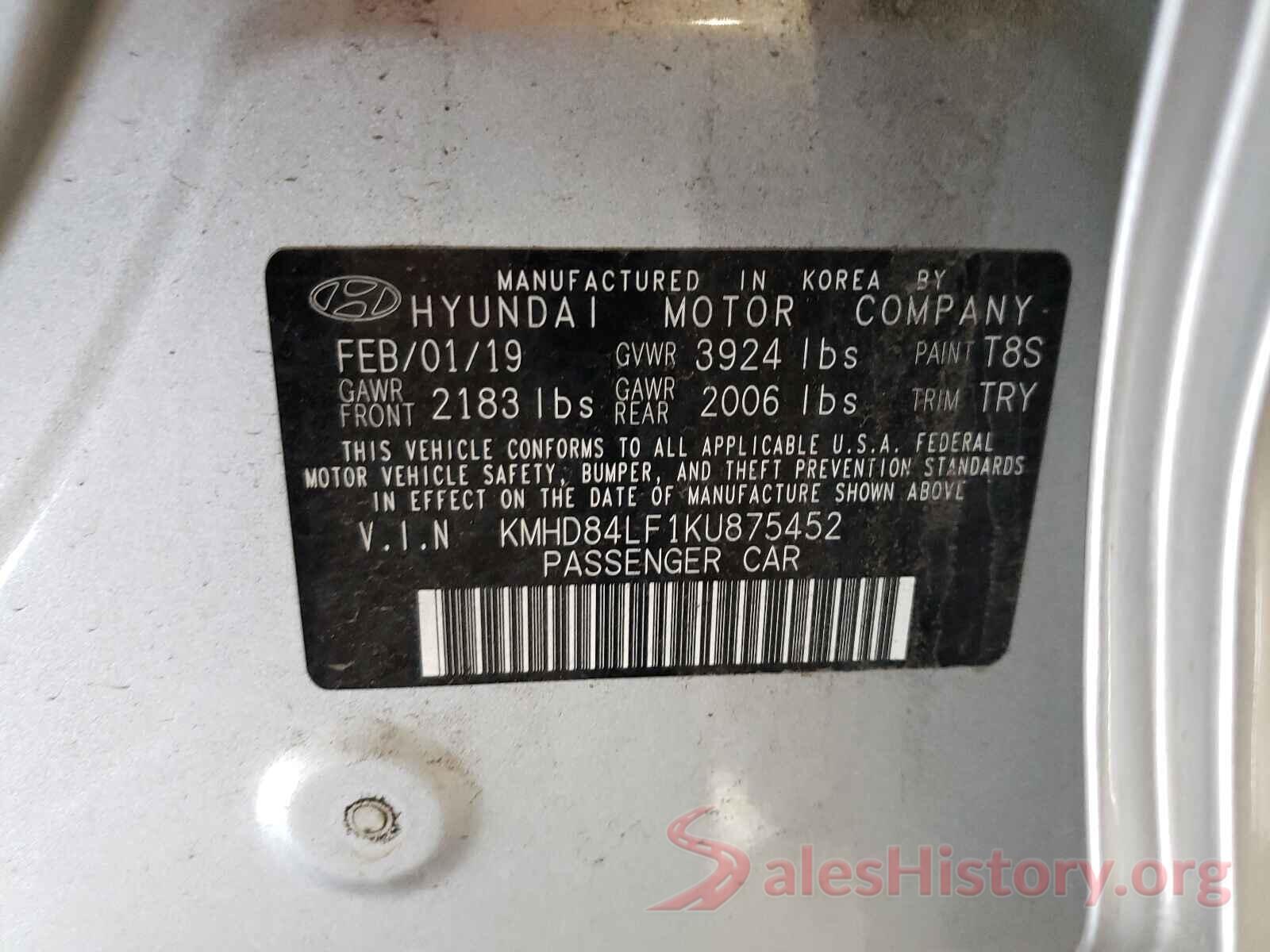 KMHD84LF1KU875452 2019 HYUNDAI ELANTRA