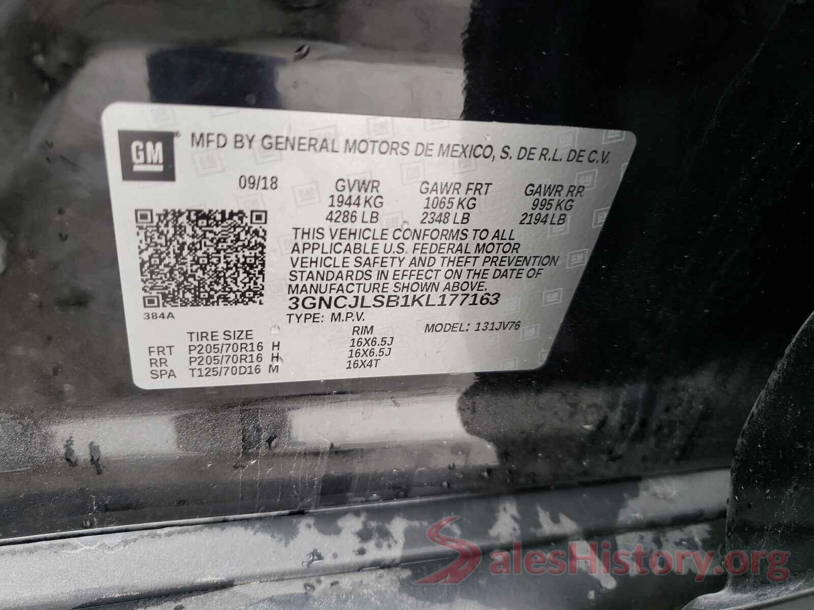 3GNCJLSB1KL177163 2019 CHEVROLET TRAX