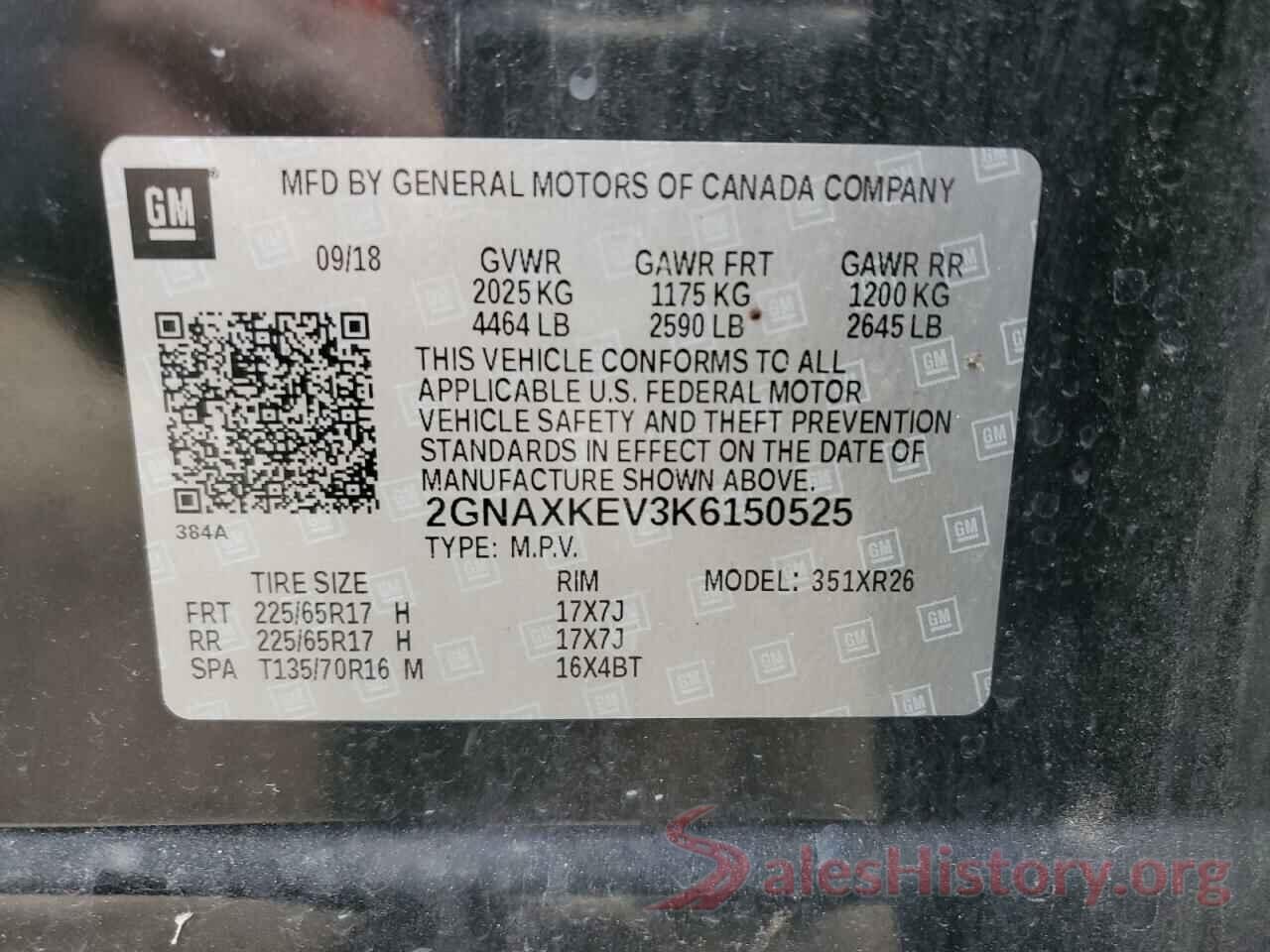 2GNAXKEV3K6150525 2019 CHEVROLET EQUINOX