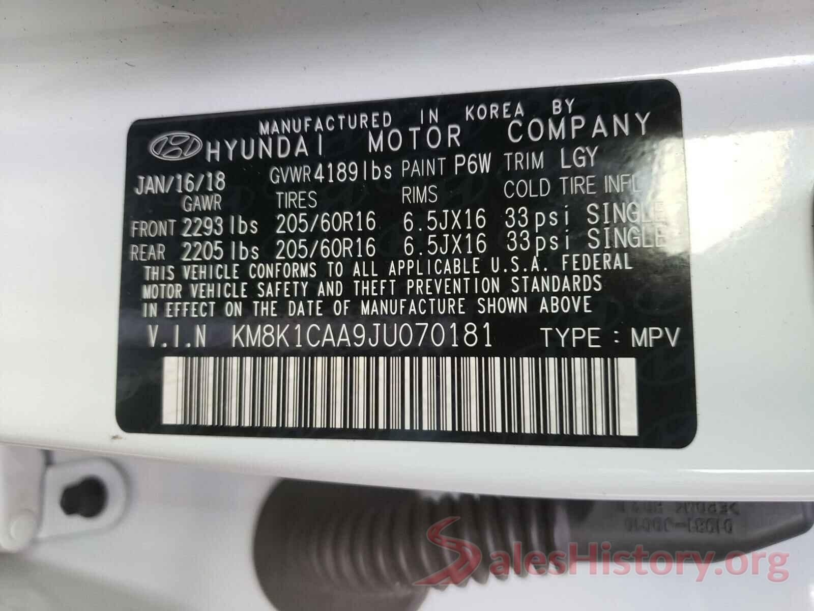 KM8K1CAA9JU070181 2018 HYUNDAI KONA