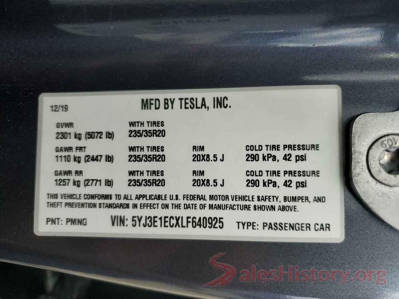 5YJ3E1ECXLF640925 2020 TESLA MODEL 3