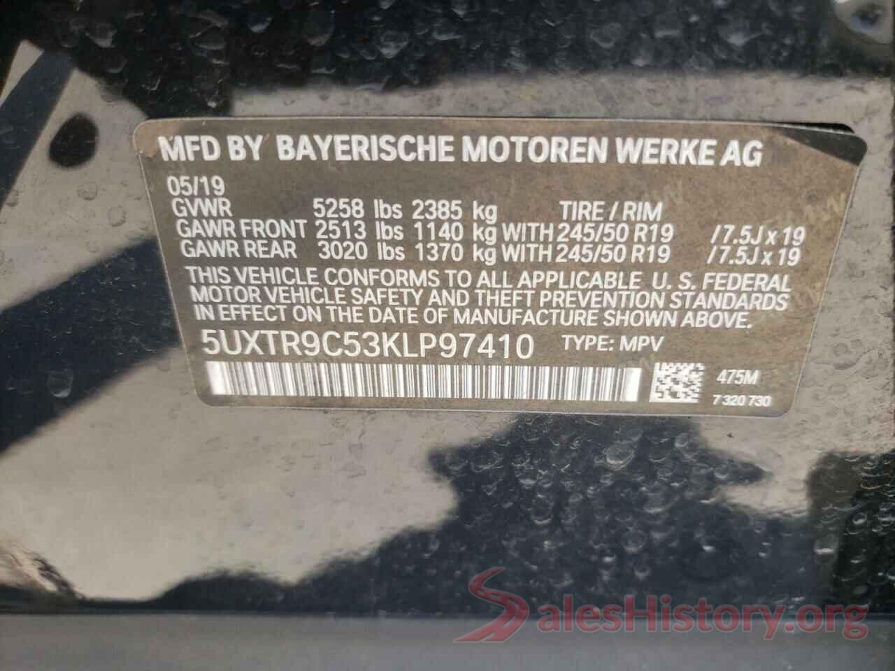 5UXTR9C53KLP97410 2019 BMW X3