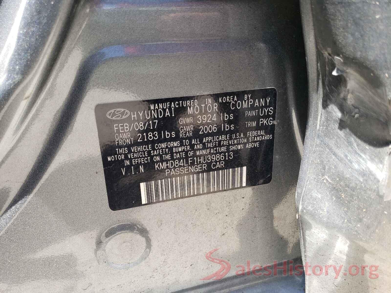 KMHD84LF1HU398613 2017 HYUNDAI ELANTRA