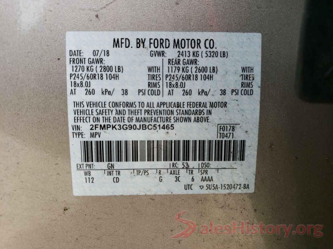 2FMPK3G90JBC51465 2018 FORD EDGE