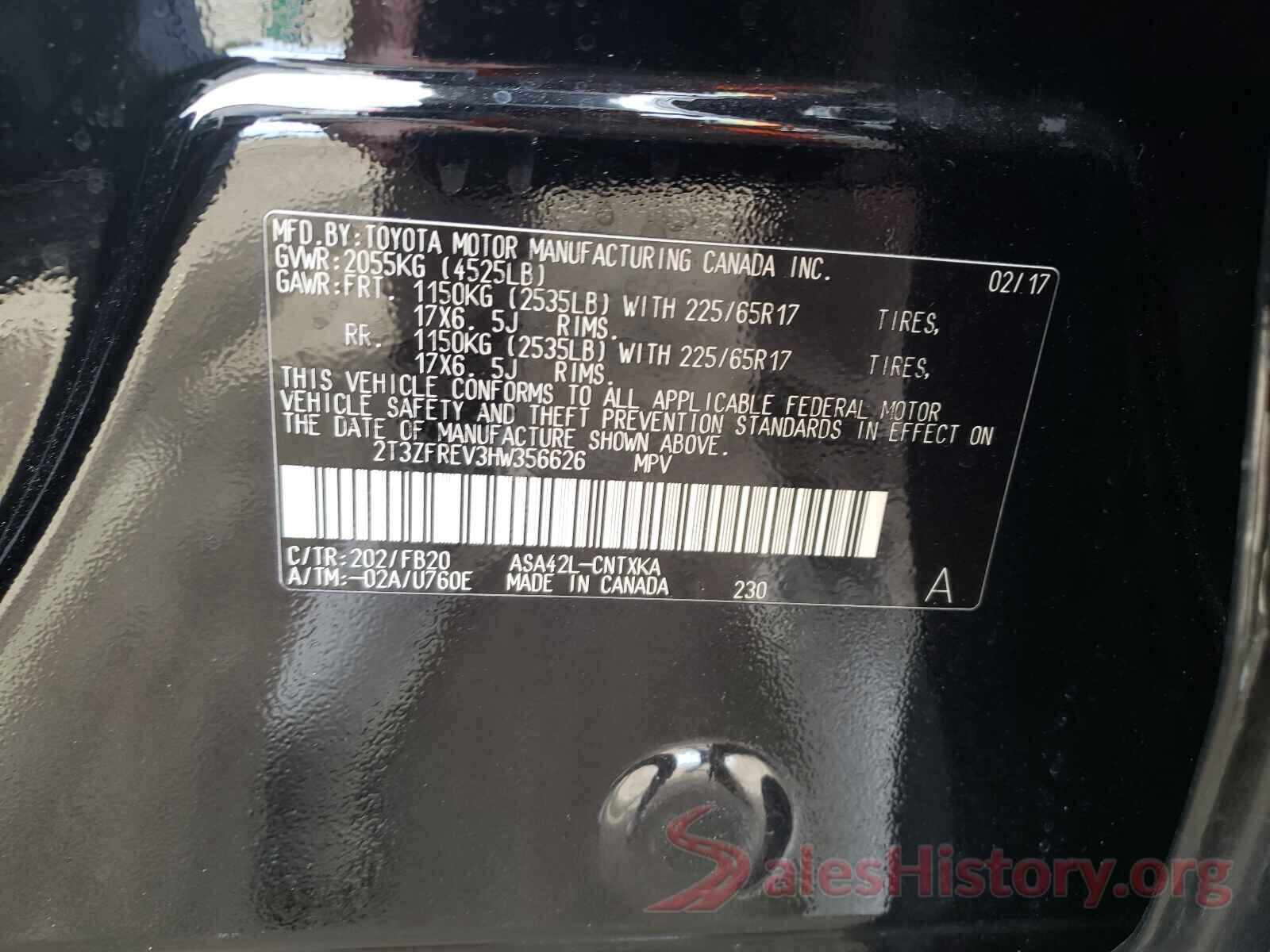 2T3ZFREV3HW356626 2017 TOYOTA RAV4