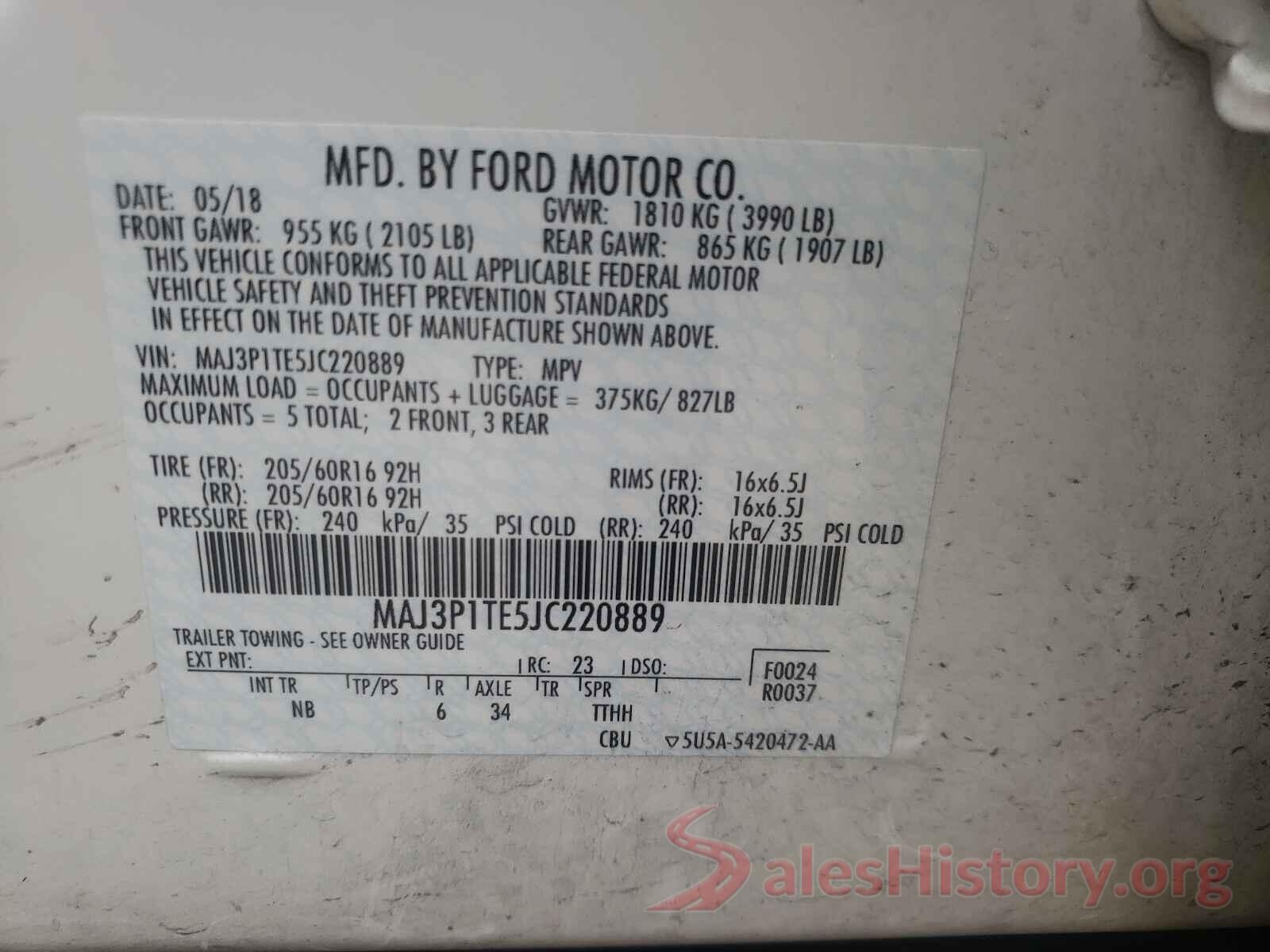 MAJ3P1TE5JC220889 2018 FORD ALL OTHER