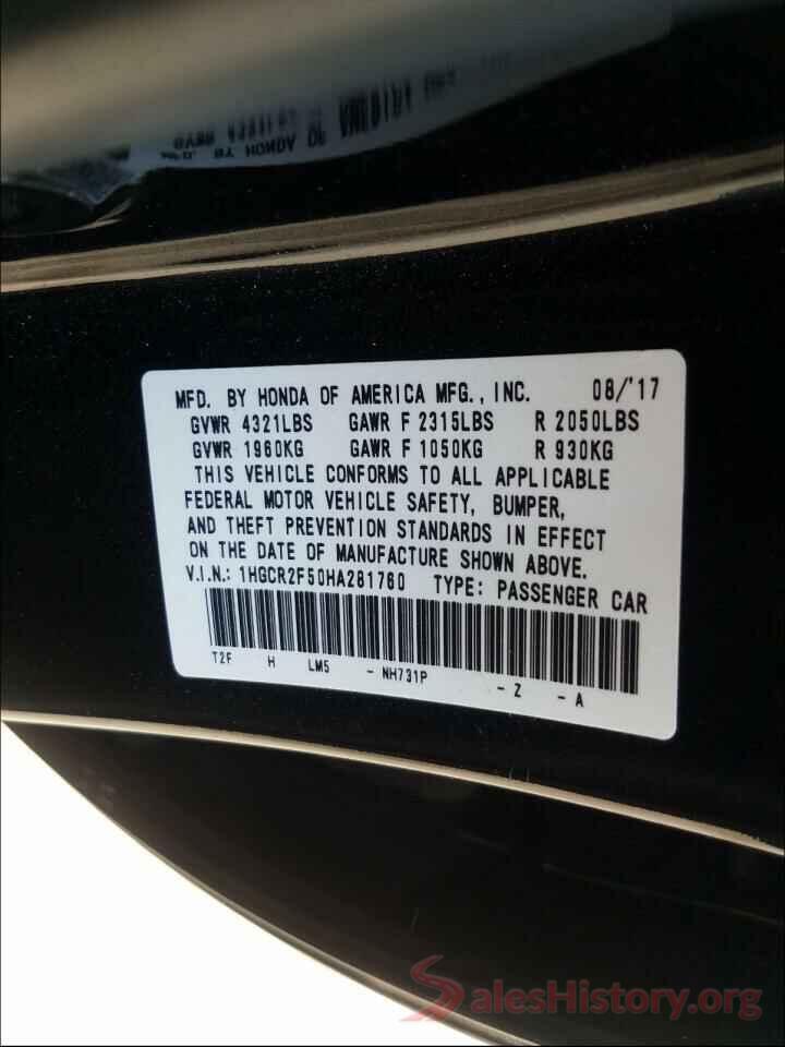 1HGCR2F50HA281760 2017 HONDA ACCORD