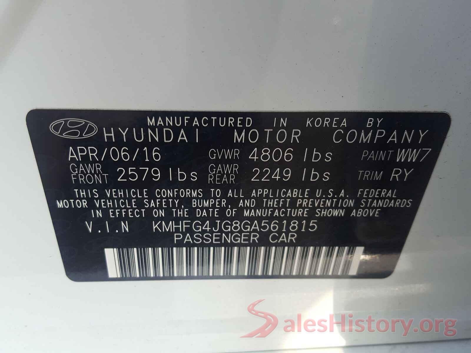 KMHFG4JG8GA561815 2016 HYUNDAI AZERA