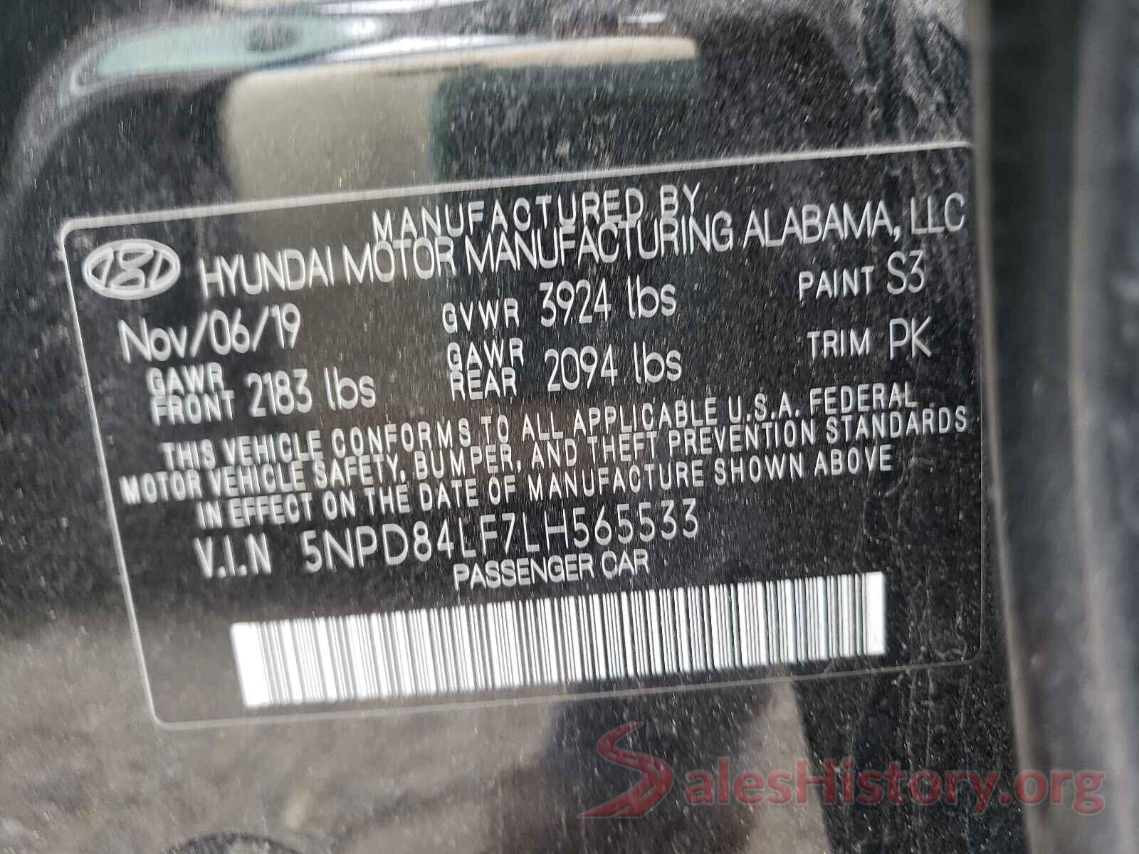 5NPD84LF7LH565533 2020 HYUNDAI ELANTRA