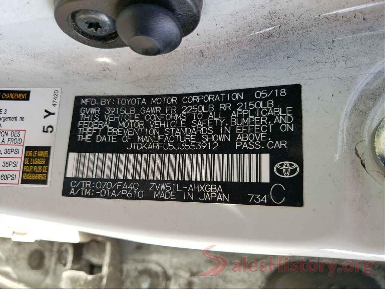 JTDKARFU5J3553912 2018 TOYOTA PRIUS