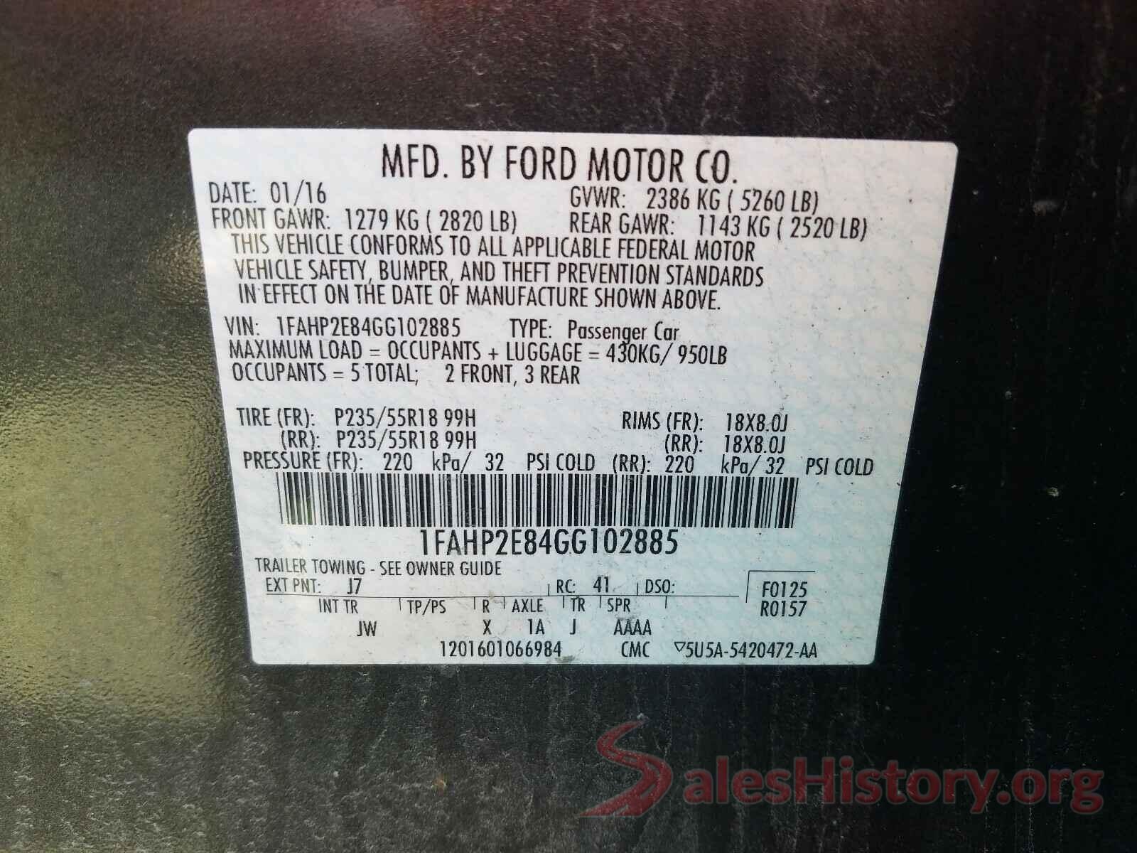 1FAHP2E84GG102885 2016 FORD TAURUS