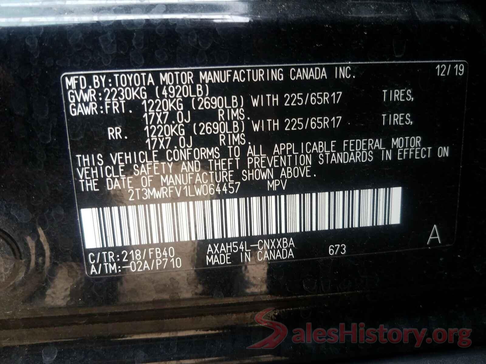 2T3MWRFV1LW064457 2020 TOYOTA RAV4