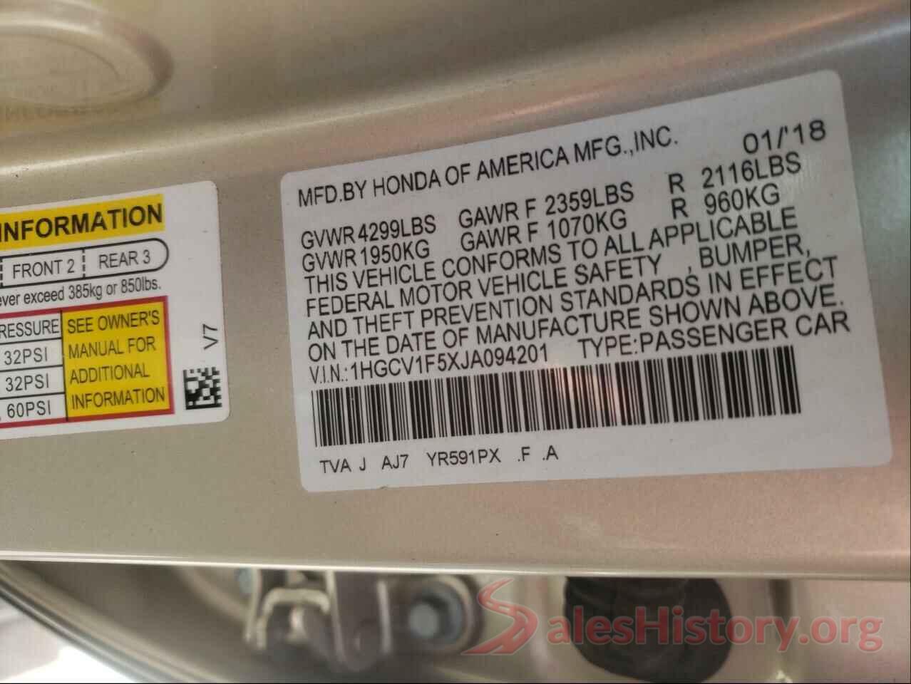 1HGCV1F5XJA094201 2018 HONDA ACCORD