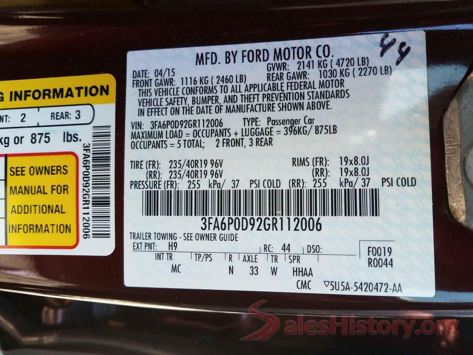 3FA6P0D92GR112006 2016 FORD FUSION