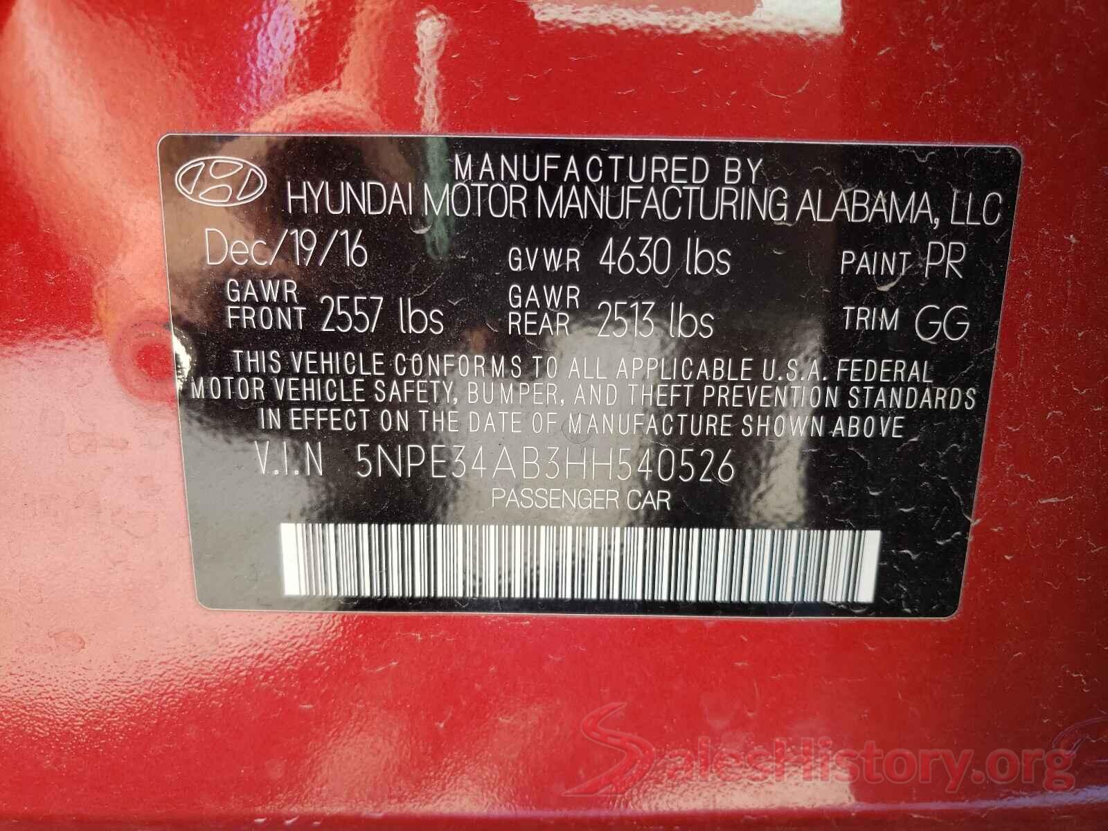 5NPE34AB3HH540526 2017 HYUNDAI SONATA