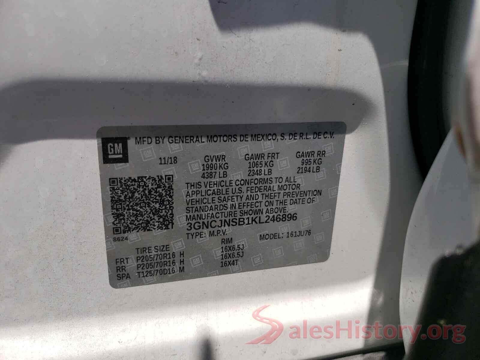 3GNCJNSB1KL246896 2019 CHEVROLET TRAX