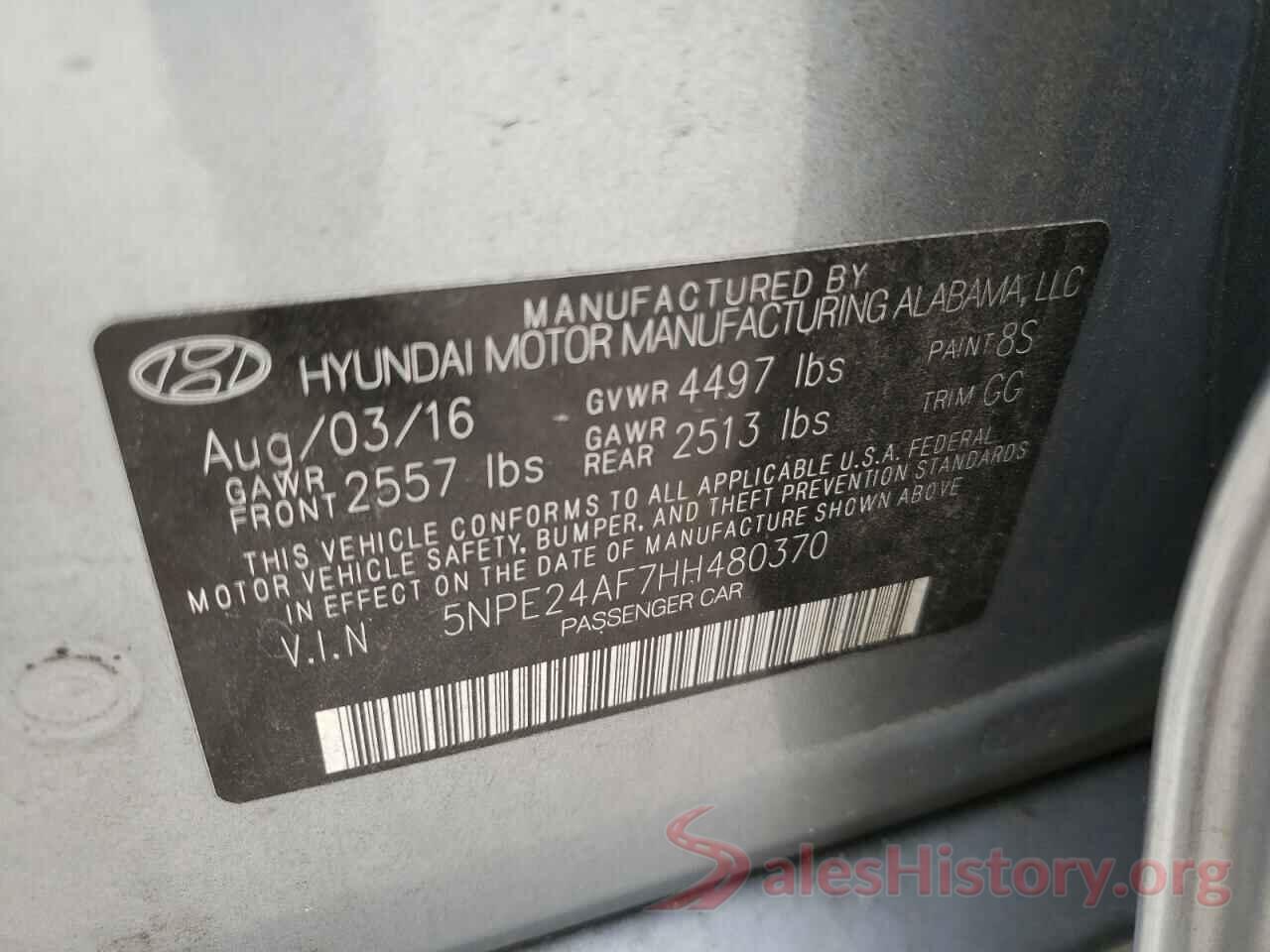 5NPE24AF7HH480370 2017 HYUNDAI SONATA