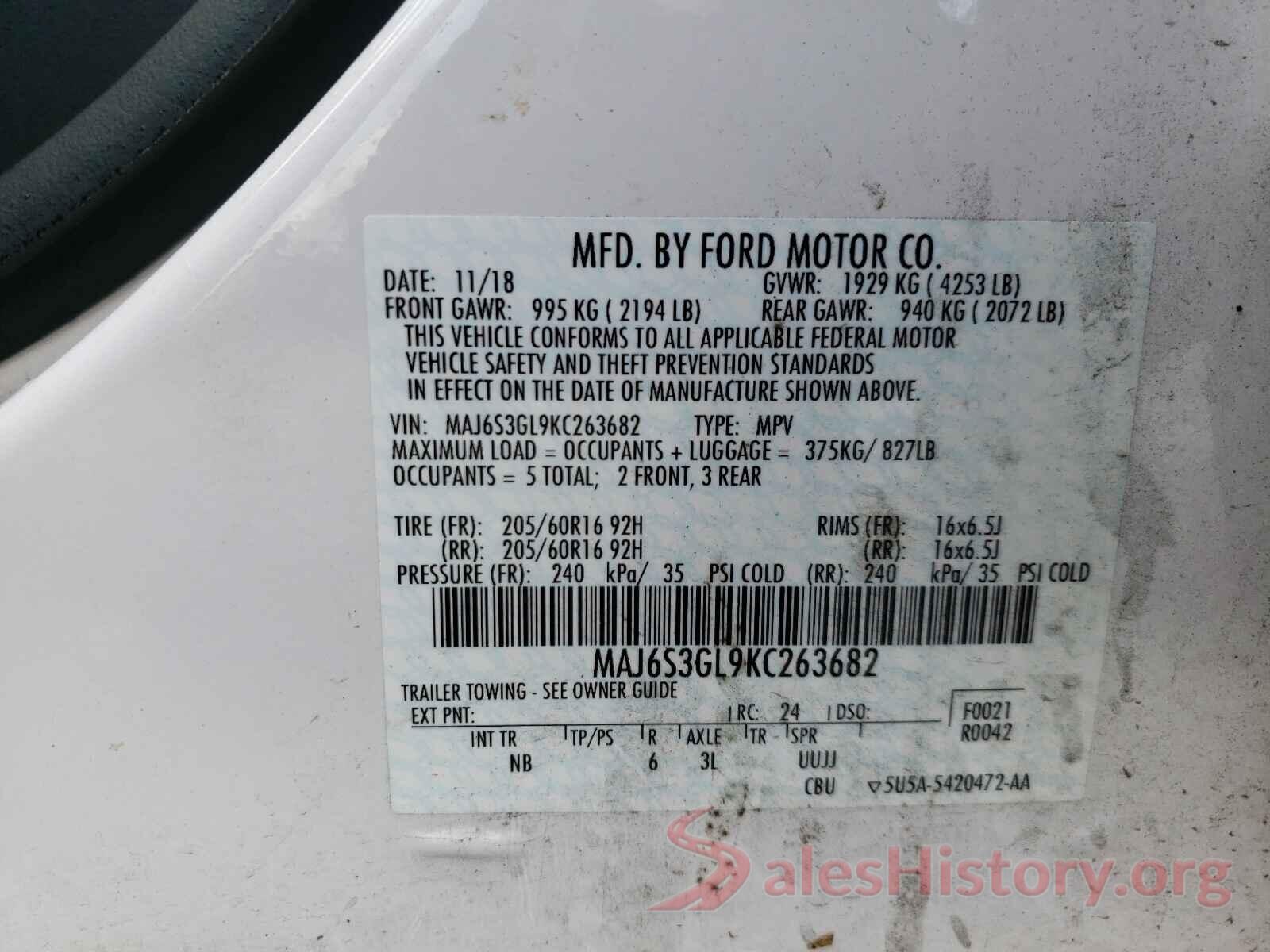 MAJ6S3GL9KC263682 2019 FORD ALL OTHER