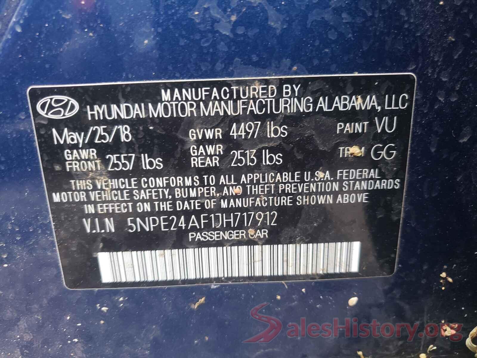 5NPE24AF1JH717912 2018 HYUNDAI SONATA