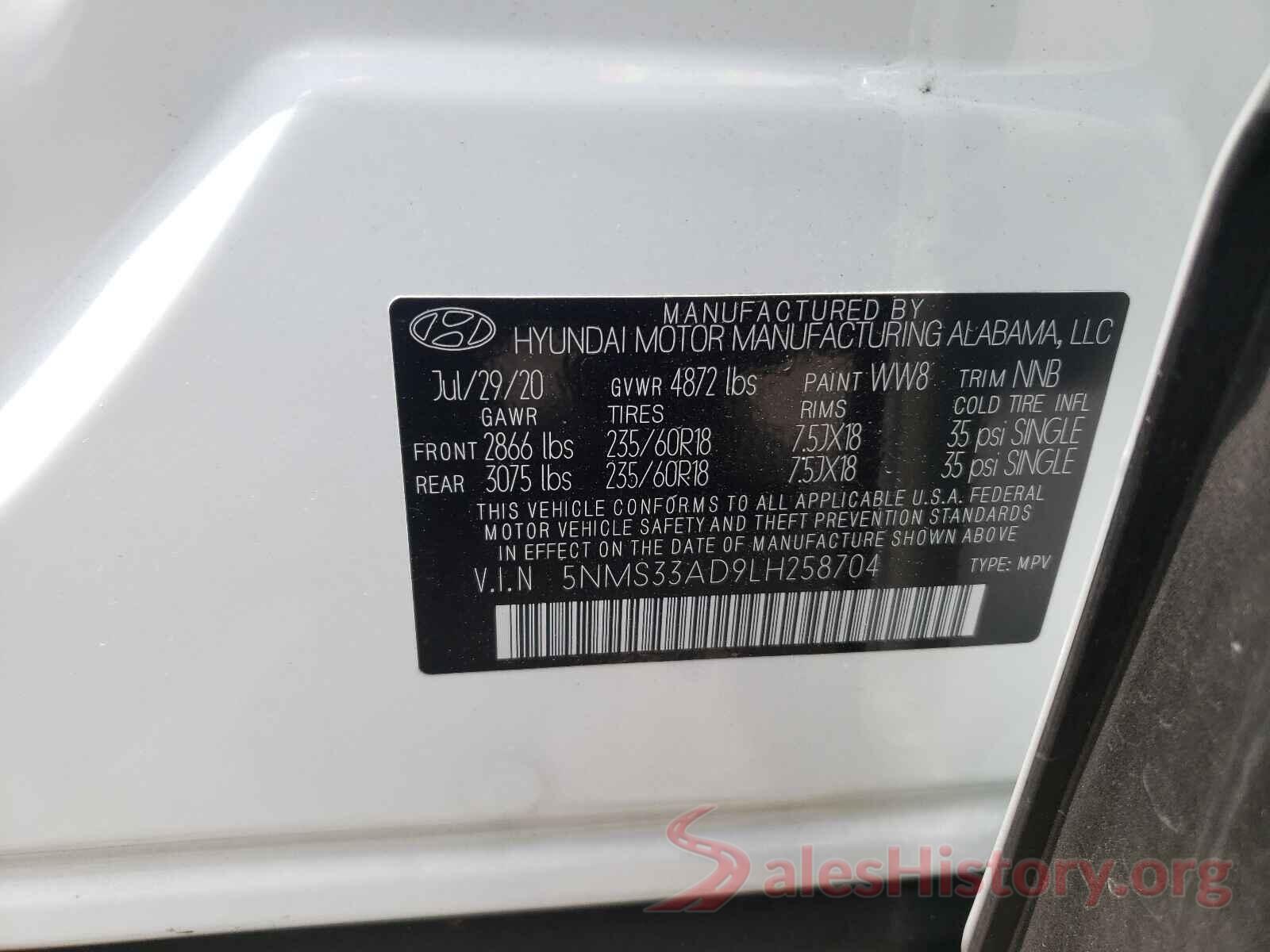 5NMS33AD9LH258704 2020 HYUNDAI SANTA FE