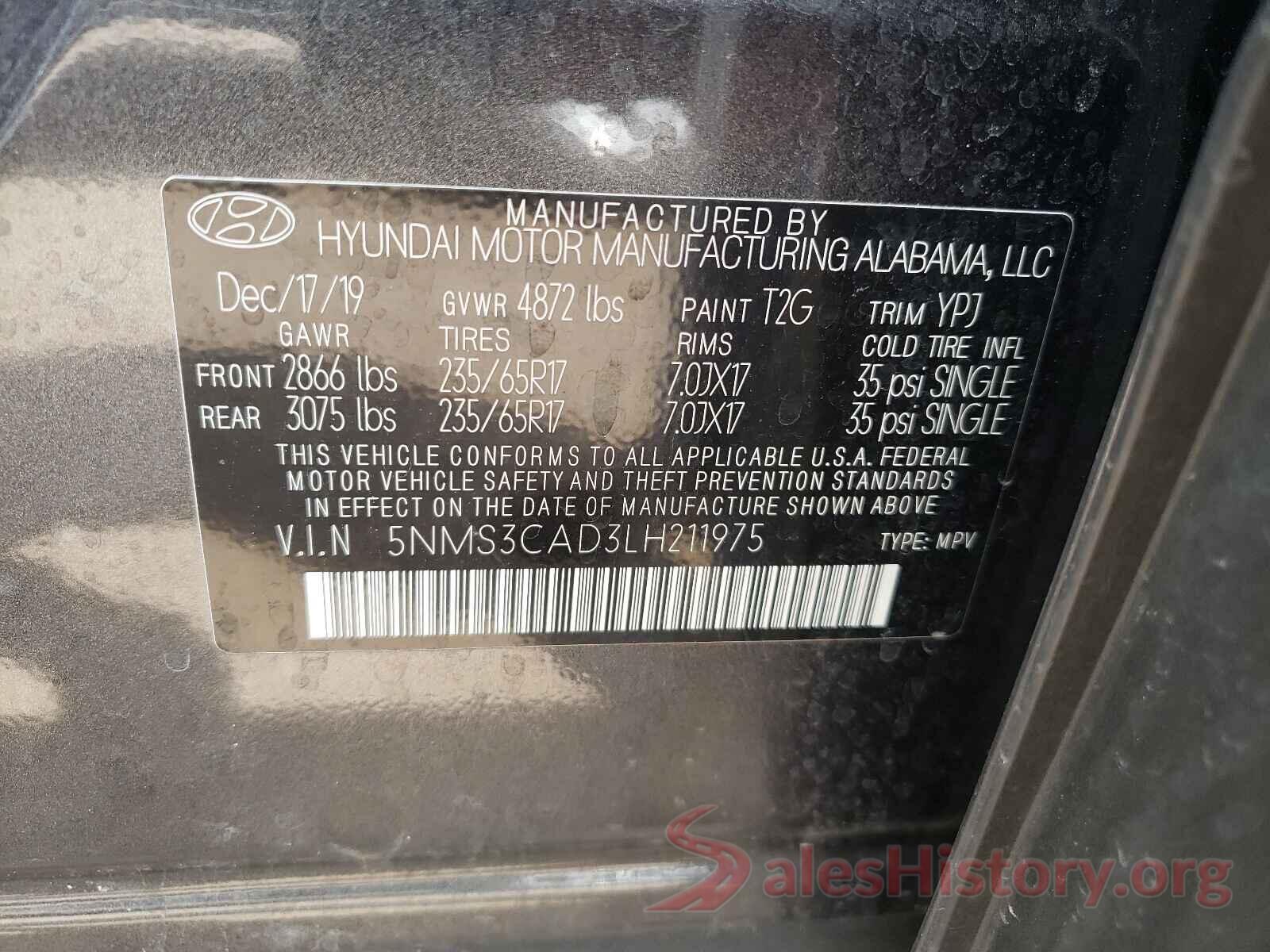 5NMS3CAD3LH211975 2020 HYUNDAI SANTA FE