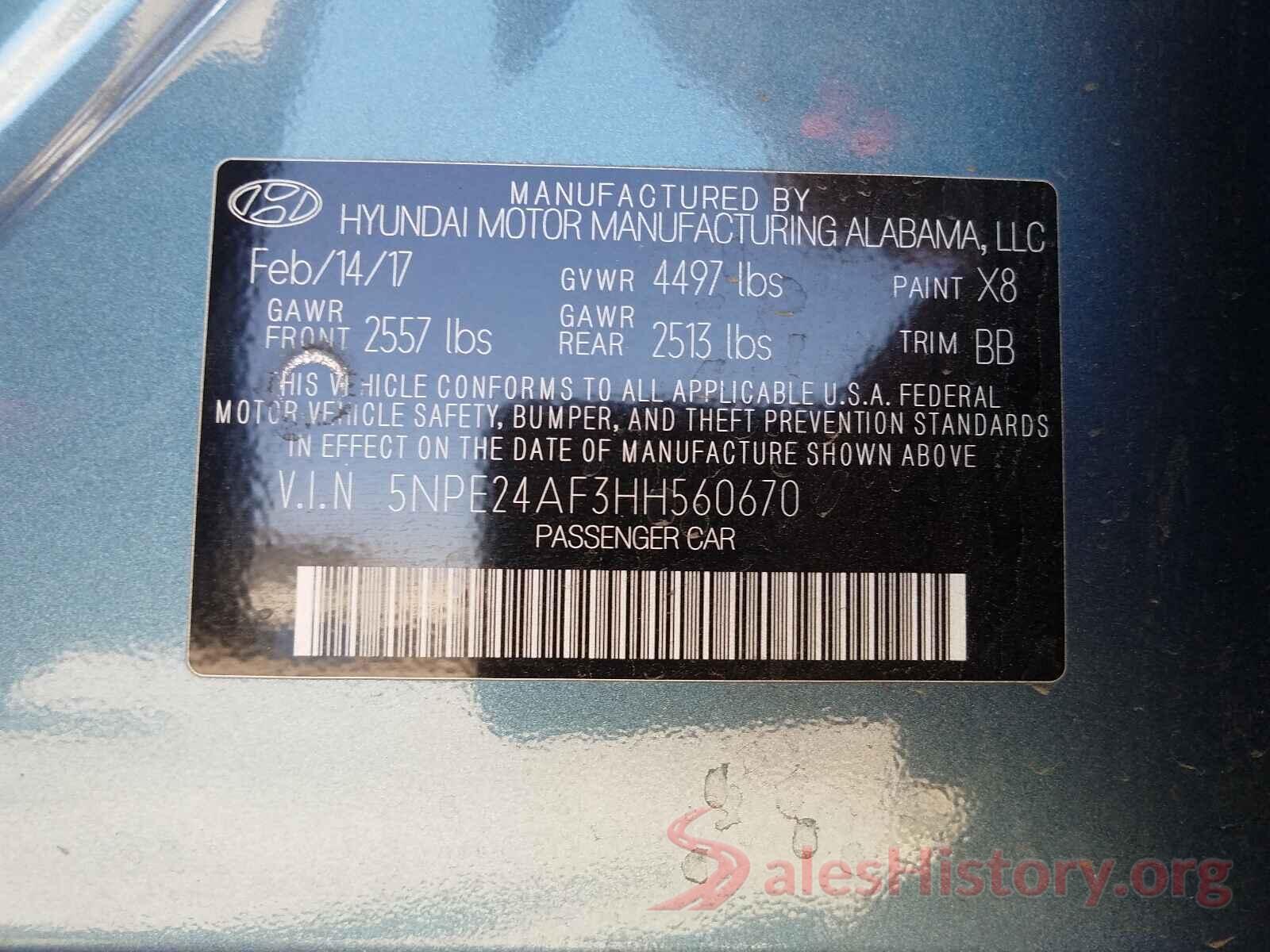 5NPE24AF3HH560670 2017 HYUNDAI SONATA