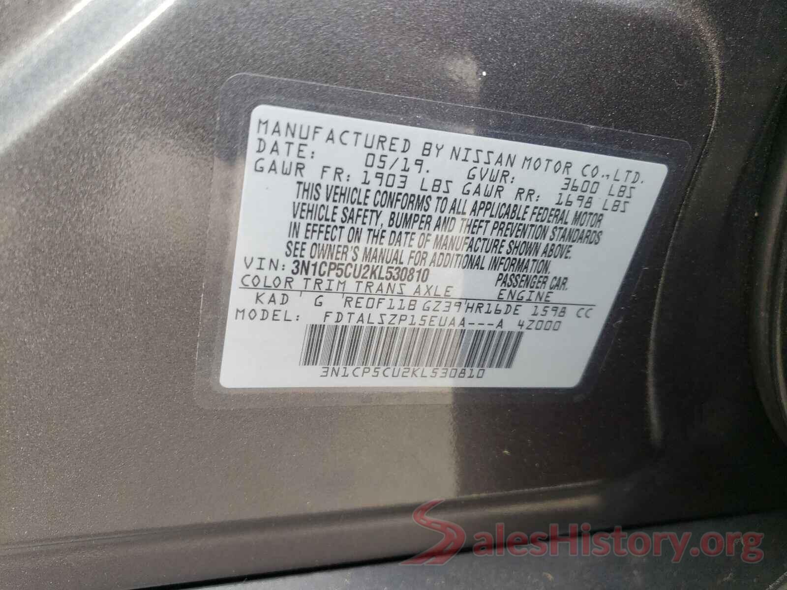 3N1CP5CU2KL530810 2019 NISSAN KICKS