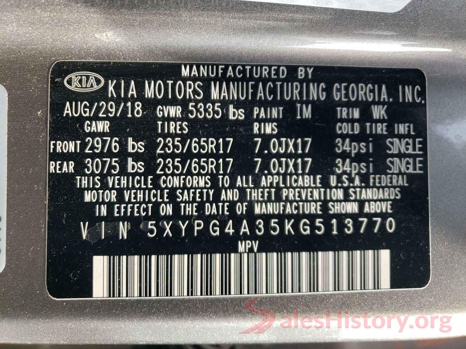 5XYPG4A35KG513770 2019 KIA SORENTO