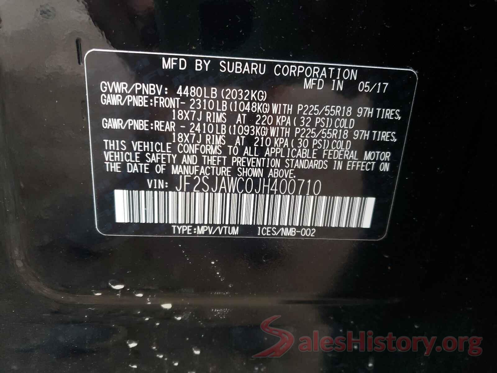 JF2SJAWC0JH400710 2018 SUBARU FORESTER