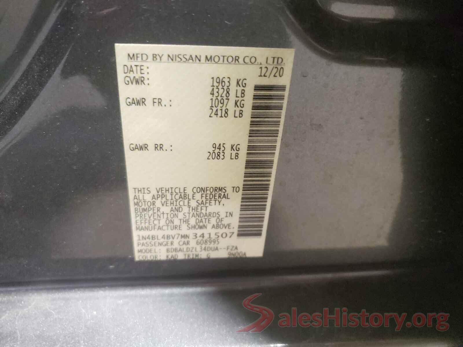 1N4BL4BV7MN341507 2021 NISSAN ALTIMA