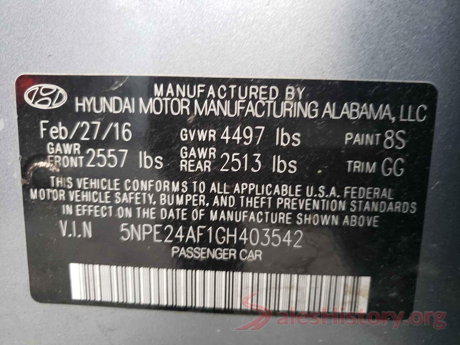 5NPE24AF1GH403542 2016 HYUNDAI SONATA