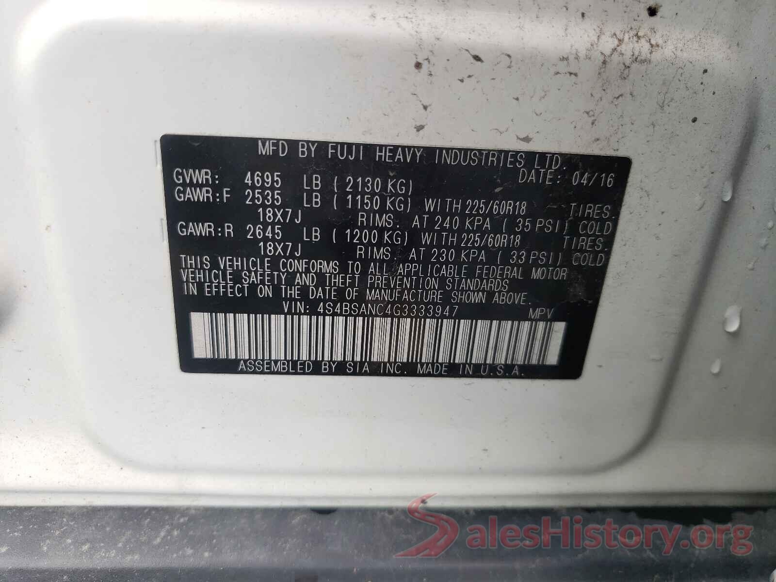 4S4BSANC4G3333947 2016 SUBARU OUTBACK