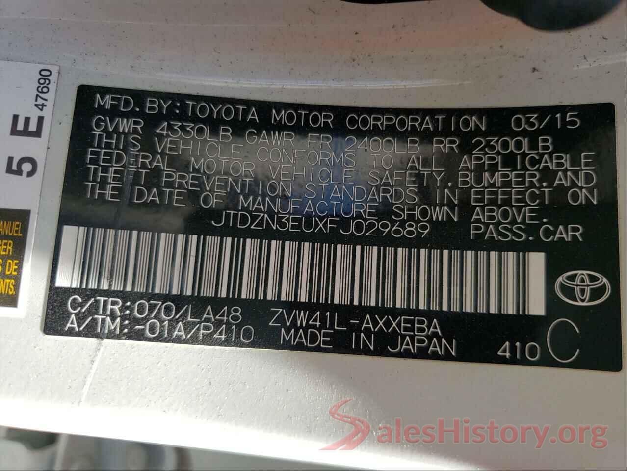 JTDZN3EUXFJ029689 2015 TOYOTA PRIUS