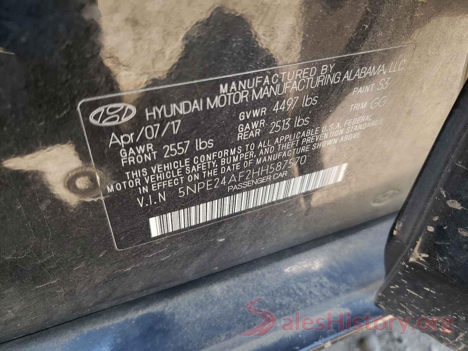 5NPE24AF2HH587570 2017 HYUNDAI SONATA