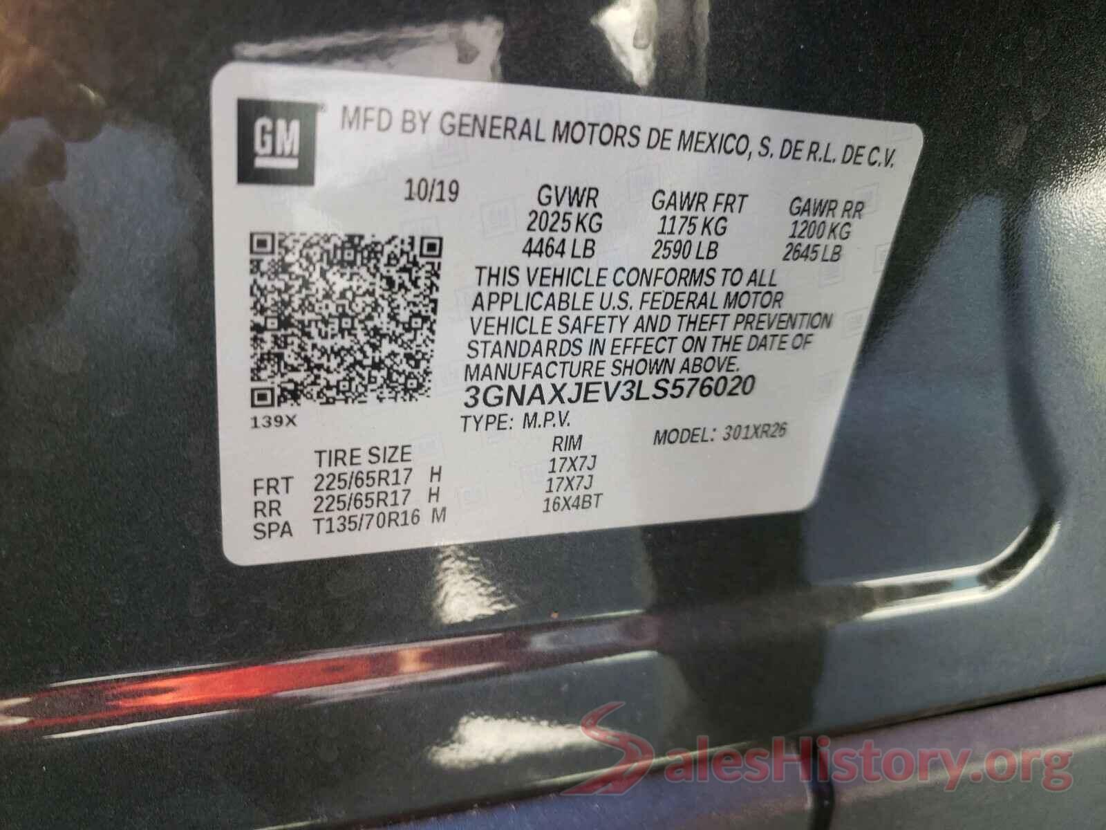 3GNAXJEV3LS576020 2020 CHEVROLET EQUINOX