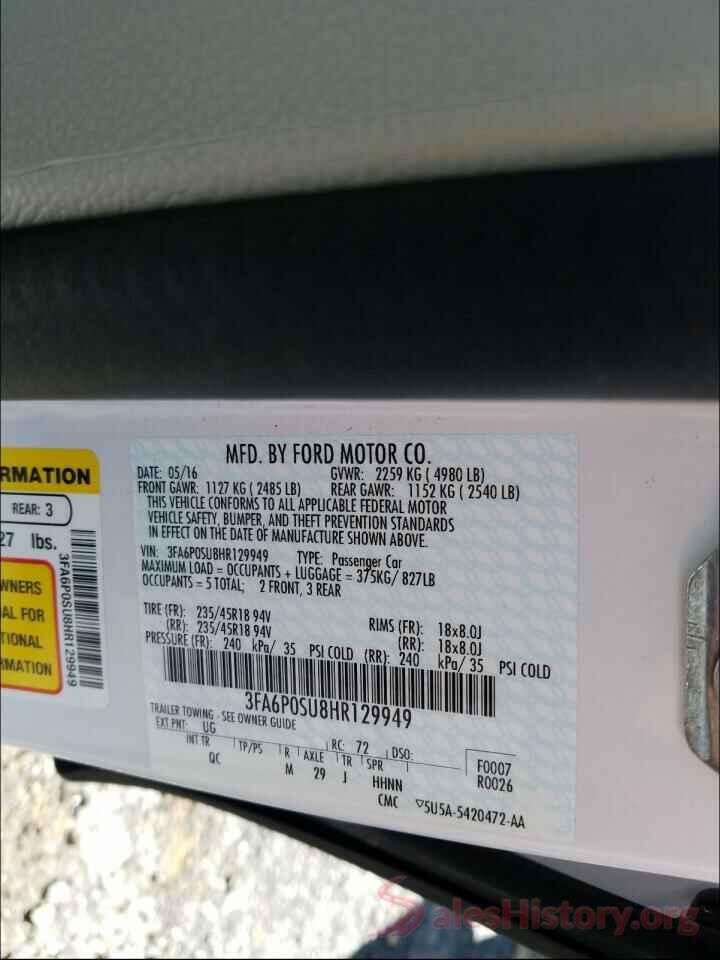 3FA6P0SU8HR129949 2017 FORD FUSION