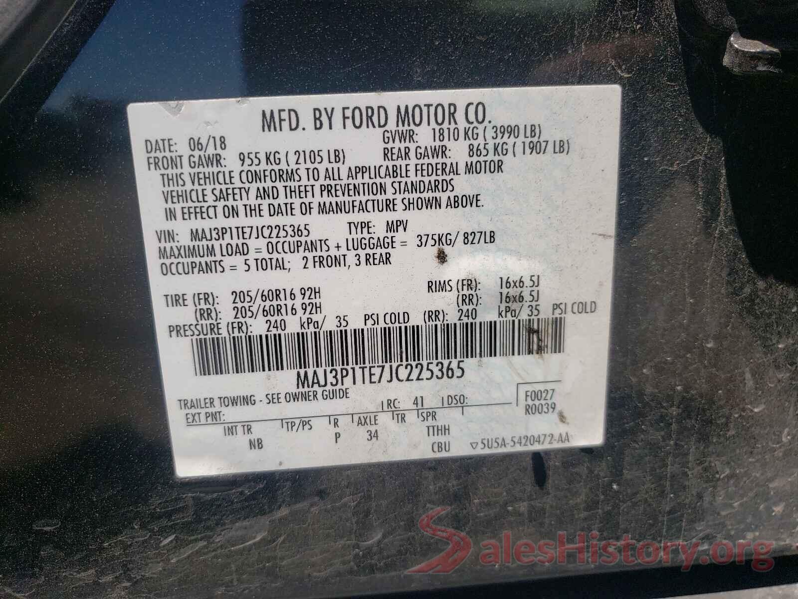 MAJ3P1TE7JC225365 2018 FORD ECOSPORT