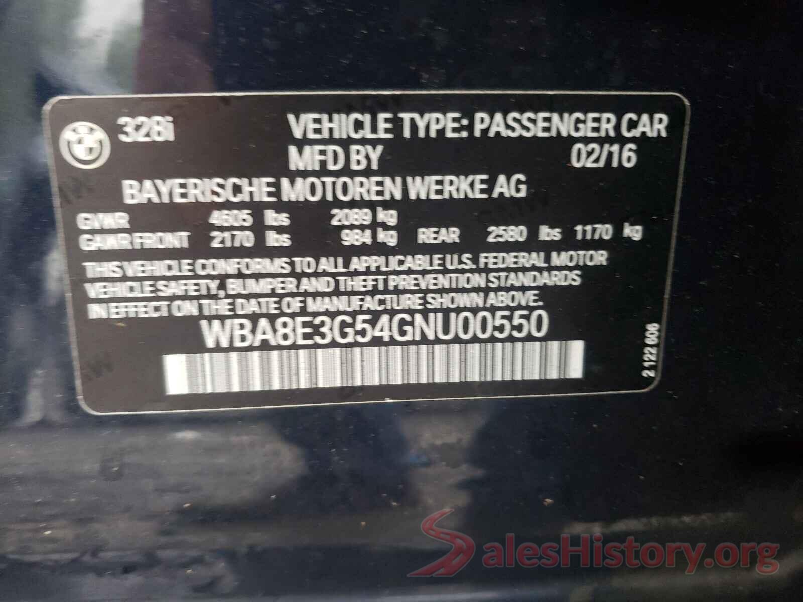 WBA8E3G54GNU00550 2016 BMW 3 SERIES