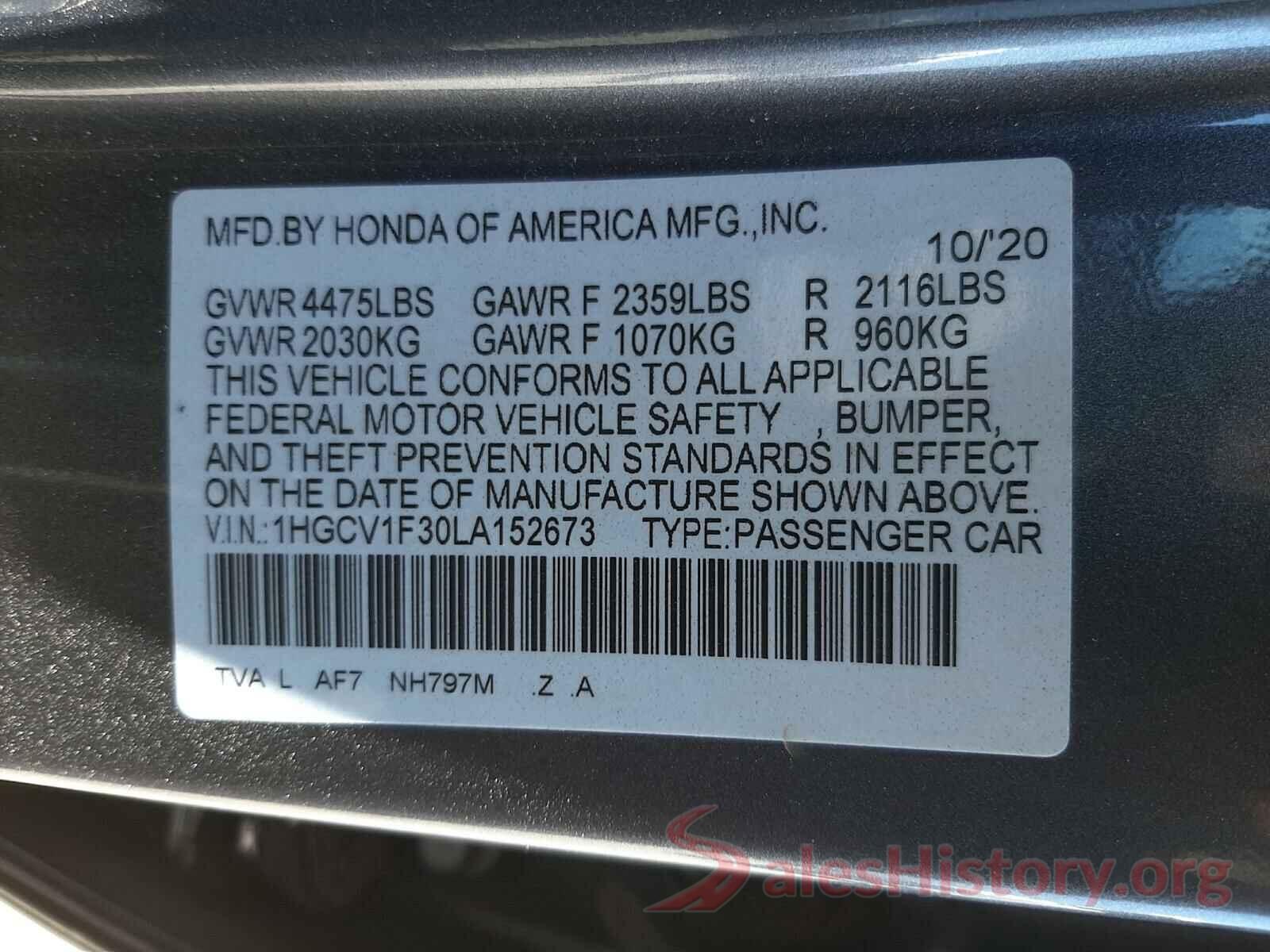 1HGCV1F30LA152673 2020 HONDA ACCORD