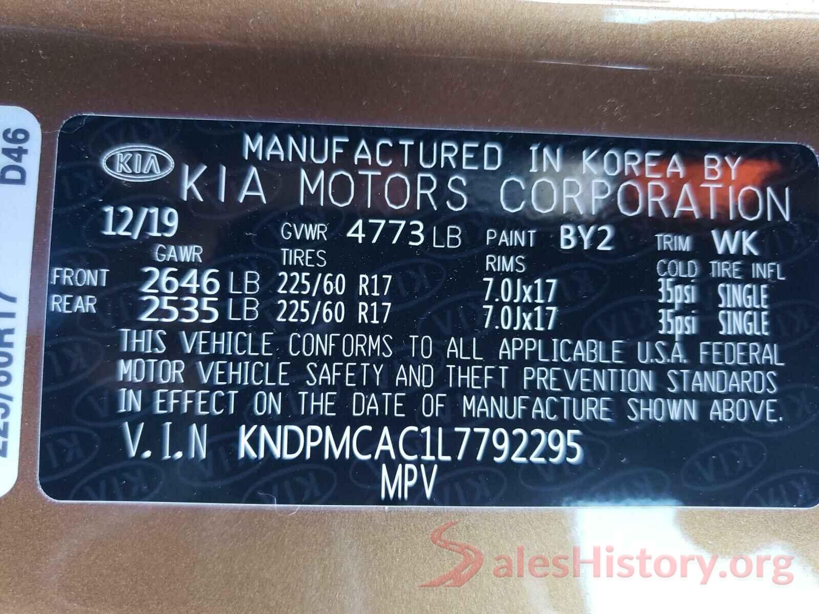 KNDPMCAC1L7792295 2020 KIA SPORTAGE