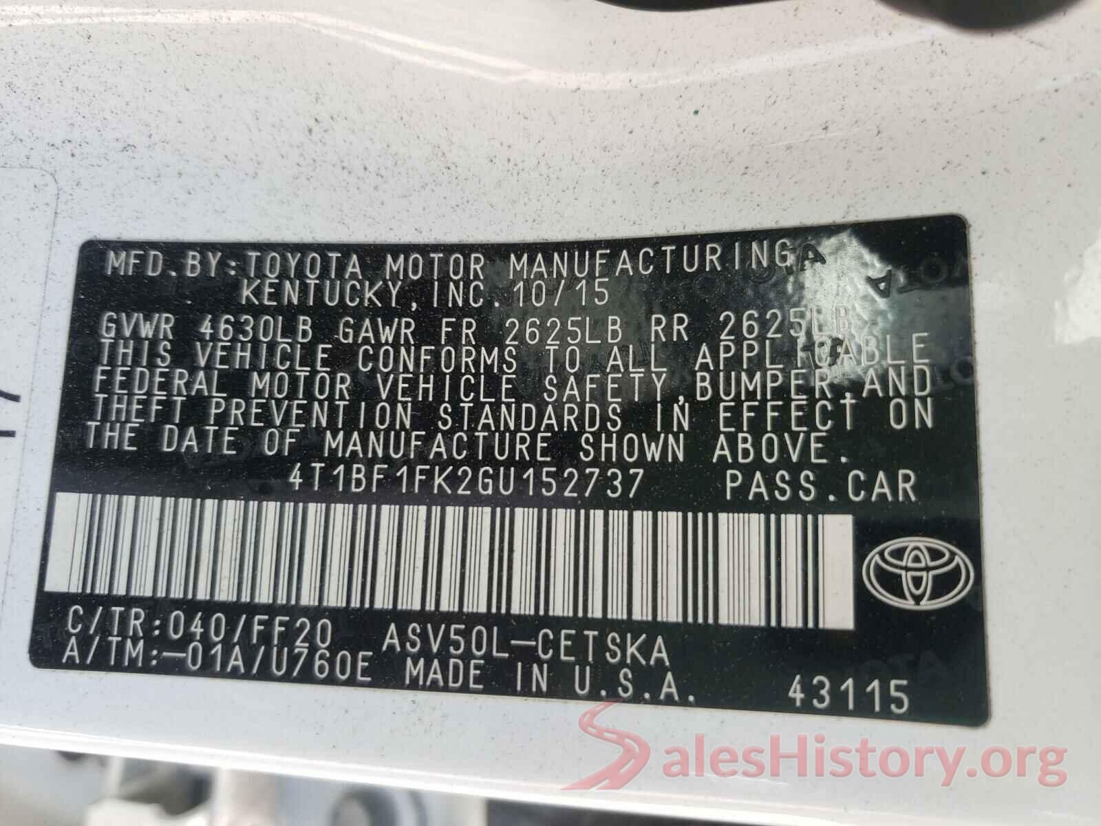 4T1BF1FK2GU152737 2016 TOYOTA CAMRY