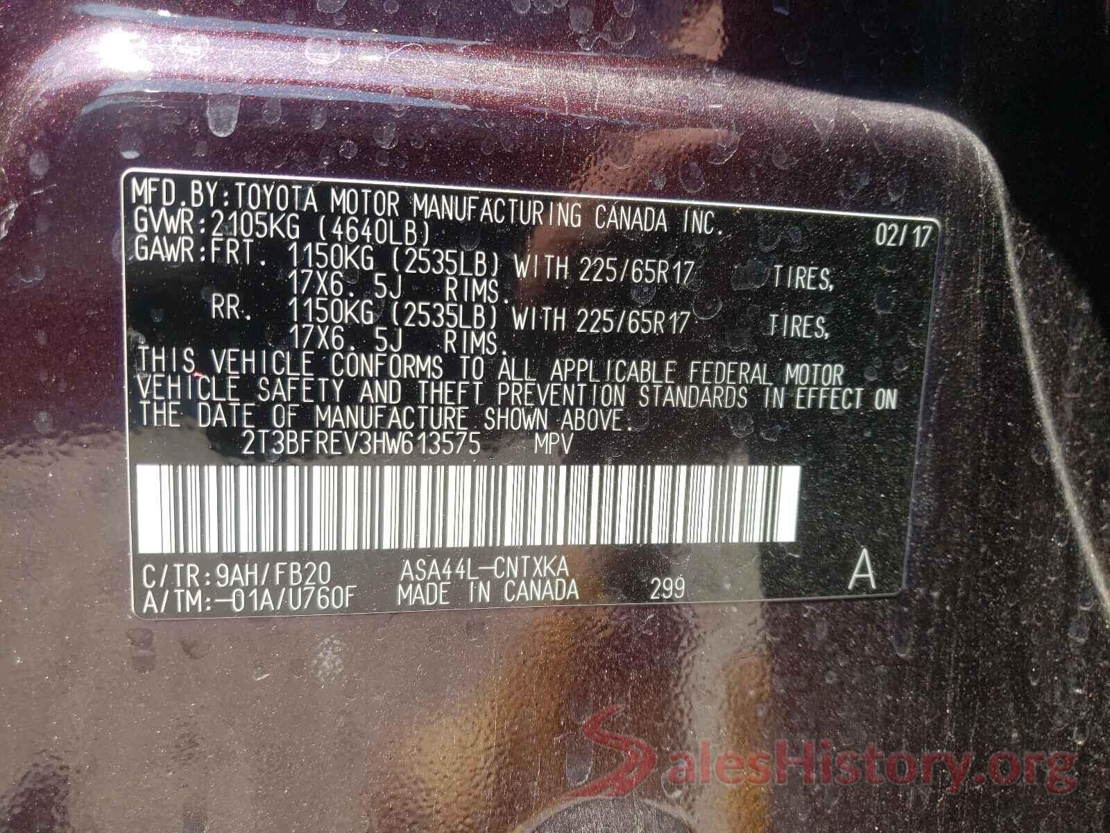 2T3BFREV3HW613575 2017 TOYOTA RAV4