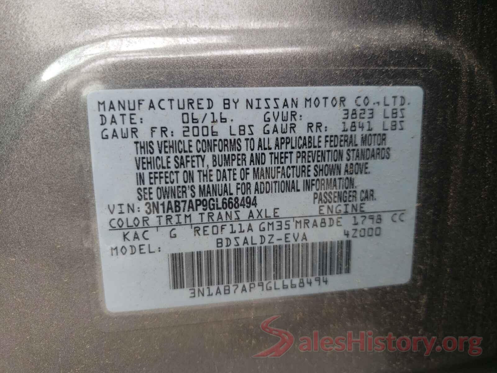 3N1AB7AP9GL668494 2016 NISSAN SENTRA