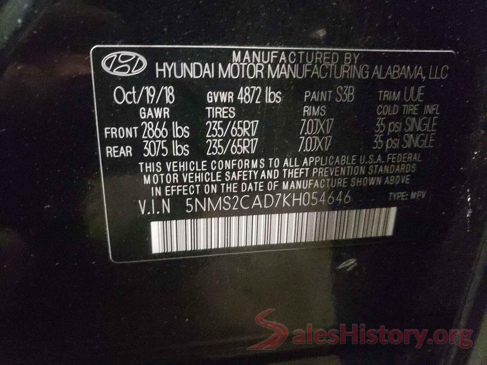 5NMS2CAD7KH054646 2019 HYUNDAI SANTA FE