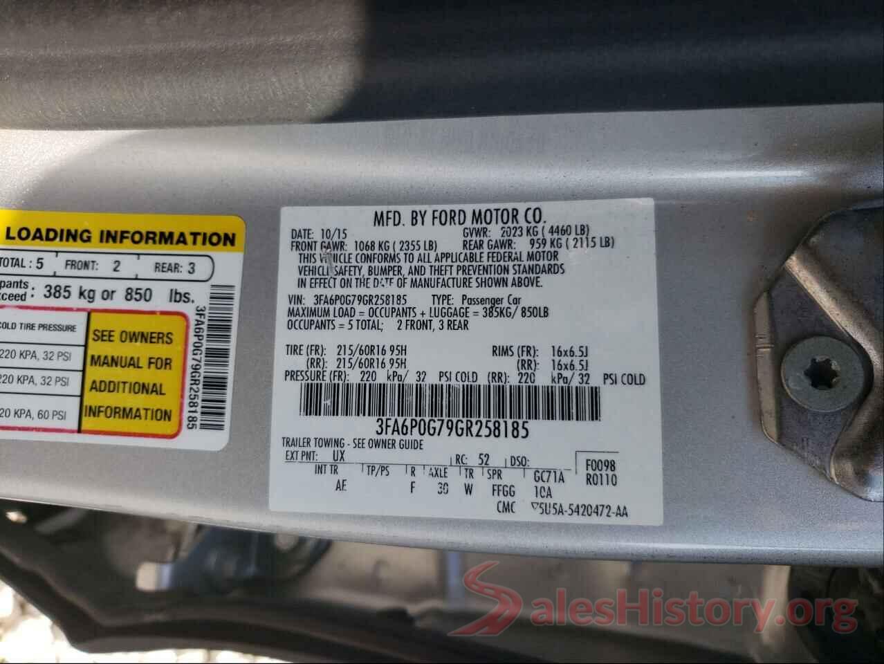 3FA6P0G79GR258185 2016 FORD FUSION