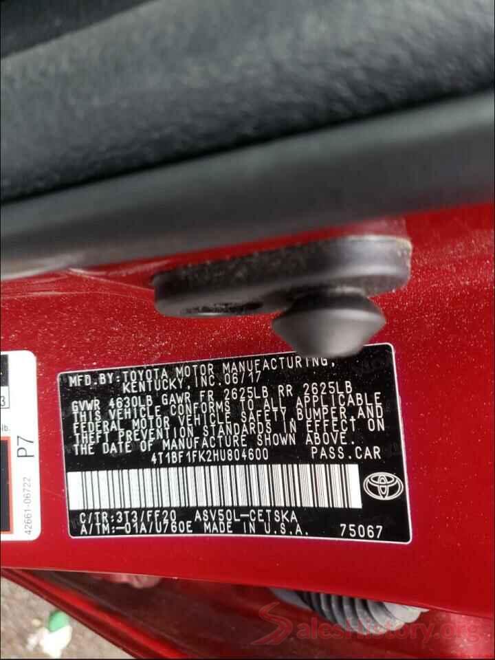 4T1BF1FK2HU804600 2017 TOYOTA CAMRY